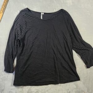 Lulu B Black Gray Boat Neck 3/4 Sleeves Long Tee Size L  Top